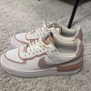 Nike Women's White and Pink Air Force 1s